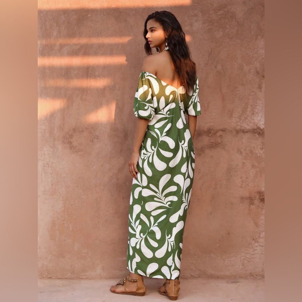 Anewsta Women's Floral Backless Midi Dress Green V-Neck Summer Casual